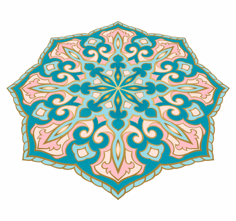 Alfombra vinílica mandala Turquesa y rosa - TenVinilo
