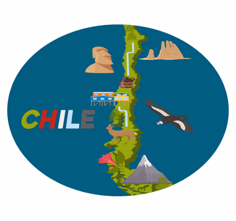 Alfombra vinílica mapa Chile con flora y fauna - TenVinilo