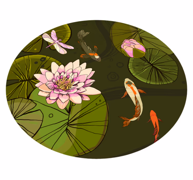 Alfombra vinílica flores ilustración de fauna de estanque - TenVinilo