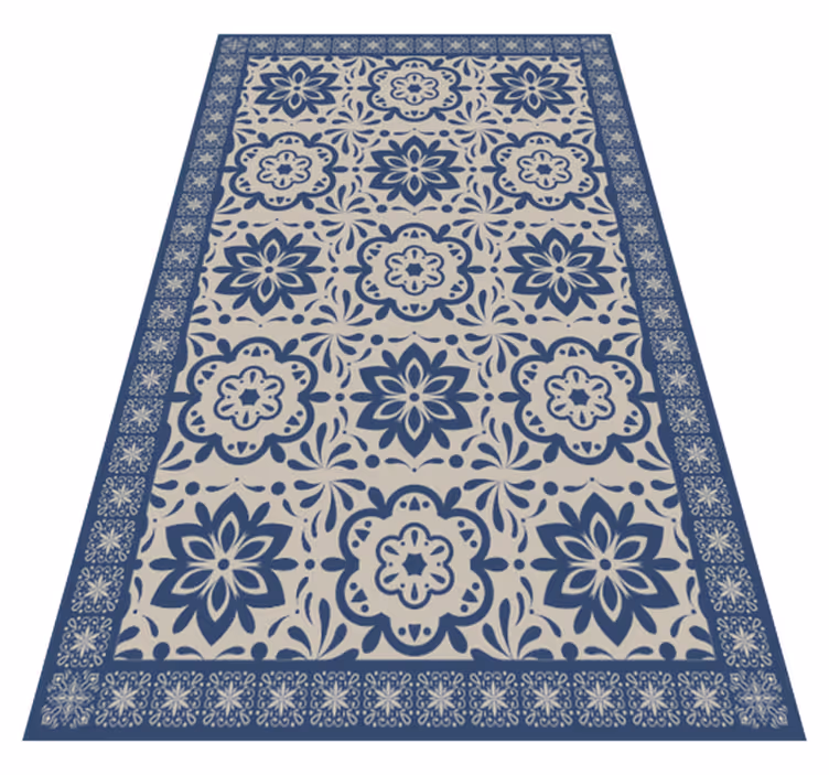 Alfombra vinílica de azulejos Tema floral hidraulico azul - TenVinilo