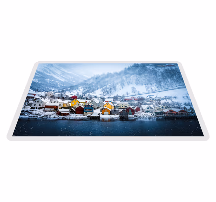 Alfombra vinílica naturaleza pintoresco pueblo de invierno - TenVinilo