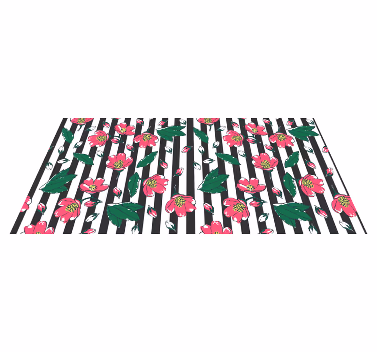 Alfombra vinílica rosas rayas blancas y negras - TenVinilo