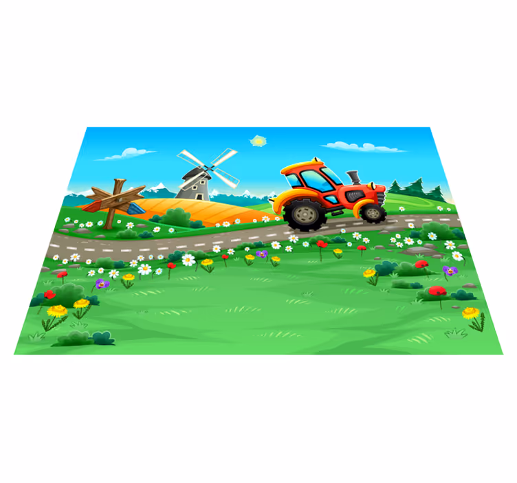 Alfombra de vinilo infantil Tractor en la carretera - TenVinilo