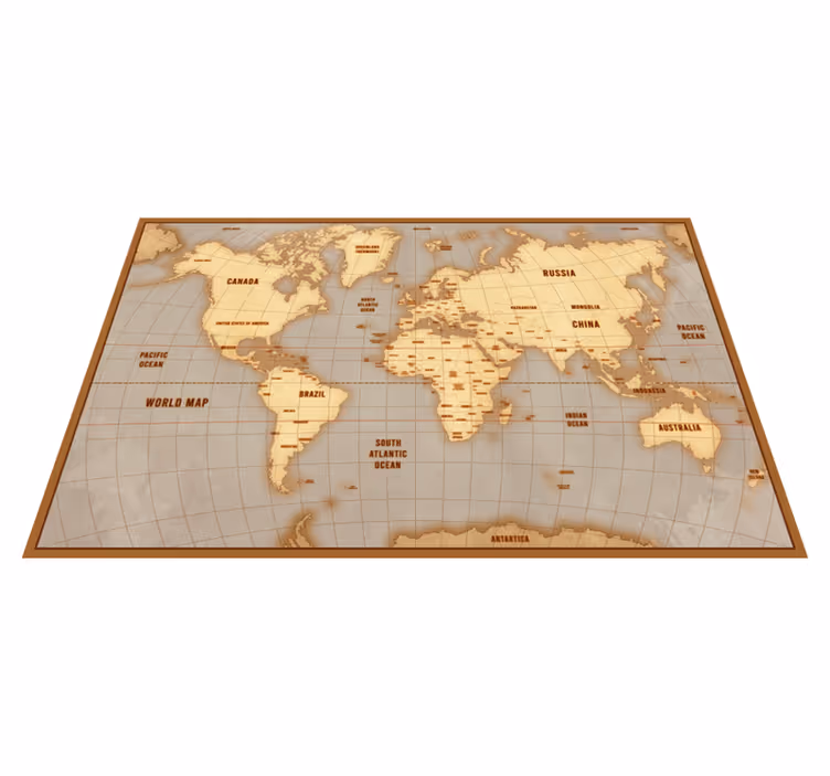 Alfombra vinílica mapamundi diseño beige vintage - TenVinilo