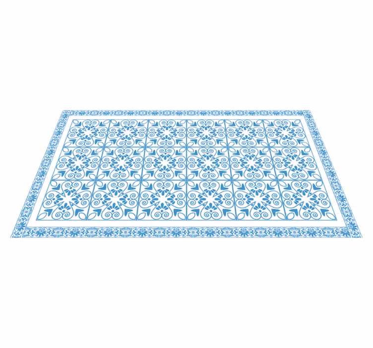 Alfombra de vinilo para cocina elementos botánicos azules - TenVinilo