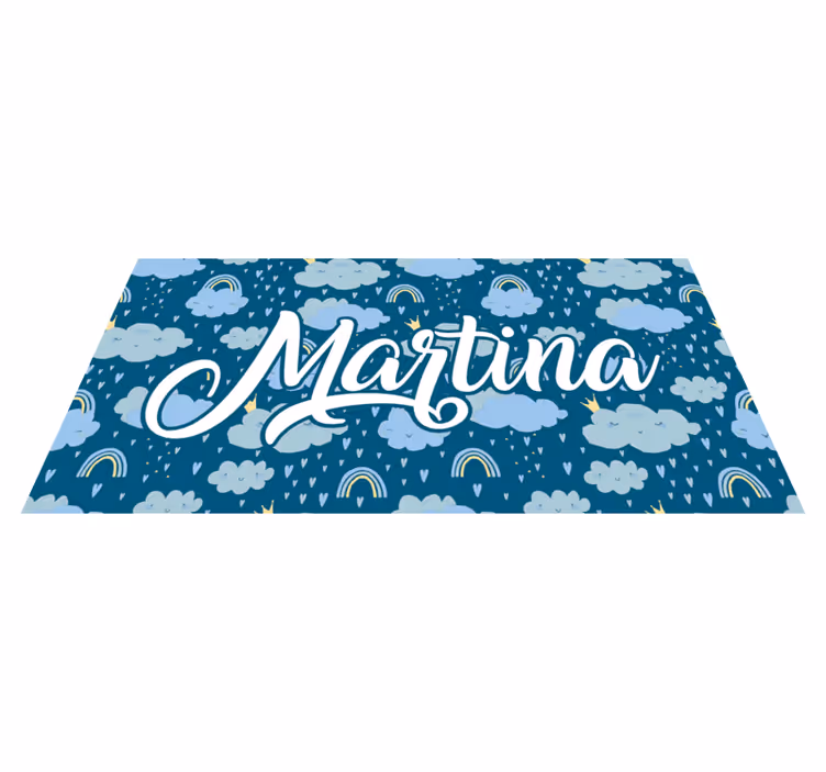 Alfombra vinílica infantil nubes azules con nombre - TenVinilo