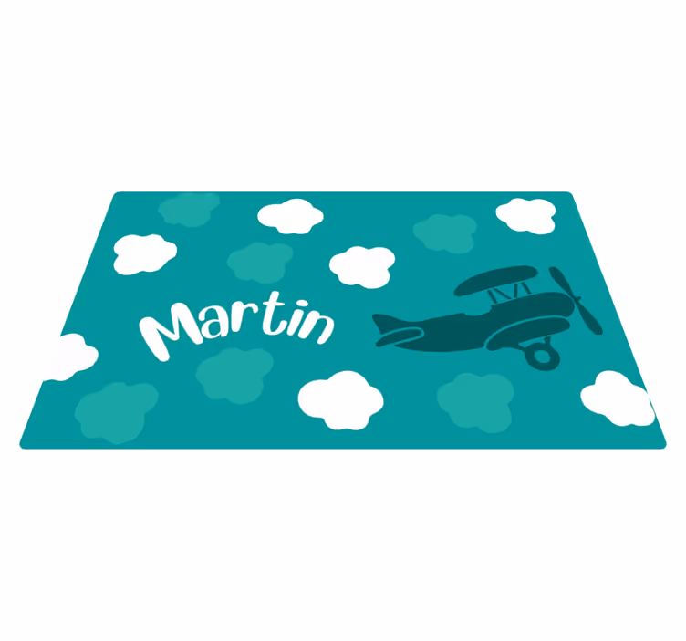 Alfombra vinílica con nombre con nubes y avión - TenVinilo