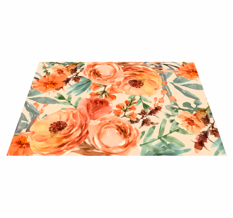Alfombra vinilo rectangular Peonía flores de acuarela - TenVinilo