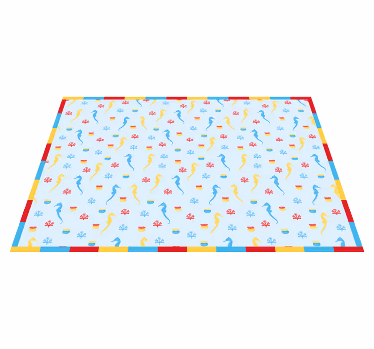 Alfombra vinílica baño diseño de caballito de mar azul - TenVinilo