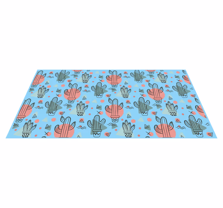 Alfombra de vinilo para cocina patrón de cactus azul - TenVinilo