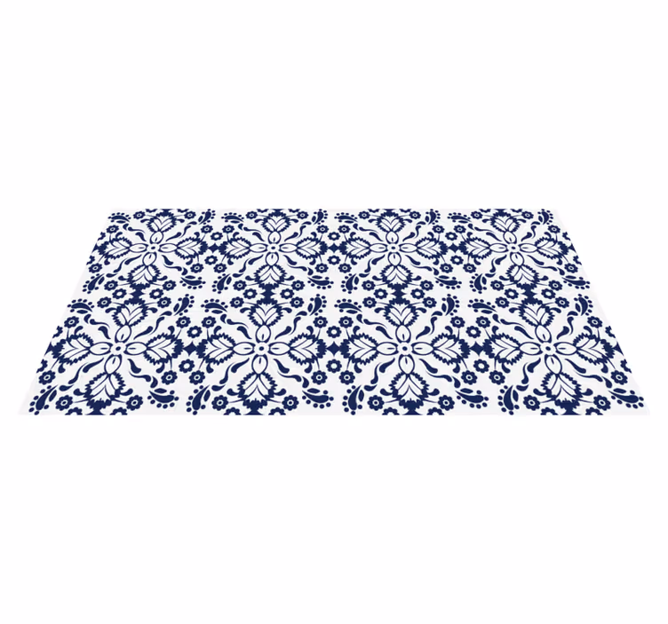 Alfombra vinílica hidráulica diseño floral azul y blanco - TenVinilo