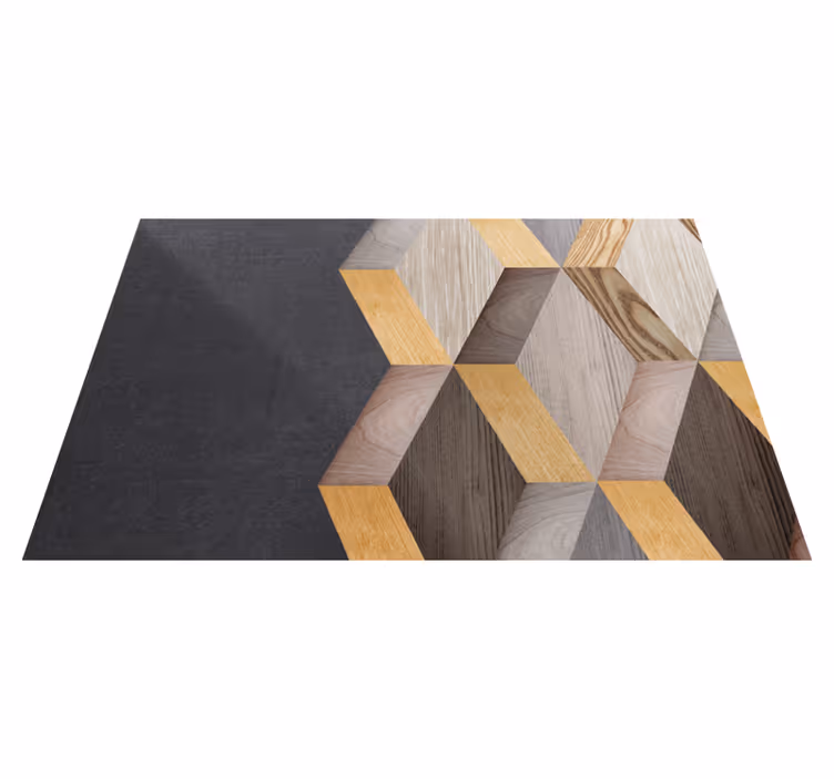 Alfombra vinílica imitación madera patrón cúbico geométrico - TenVinilo