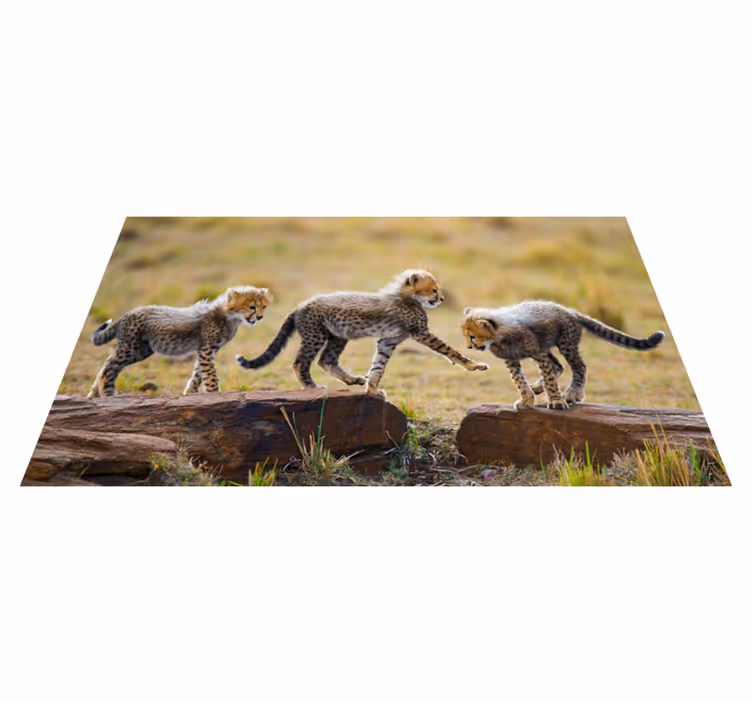 Alfombra vinílica animales aventura de cachorros guepardos - TenVinilo