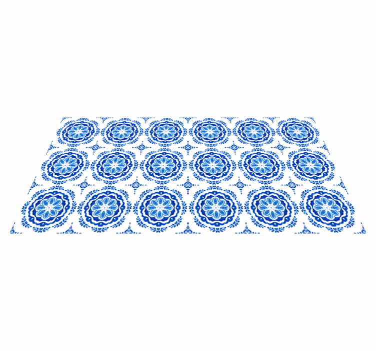 Alfombra vinílica cocina motivos de flores azules - TenVinilo