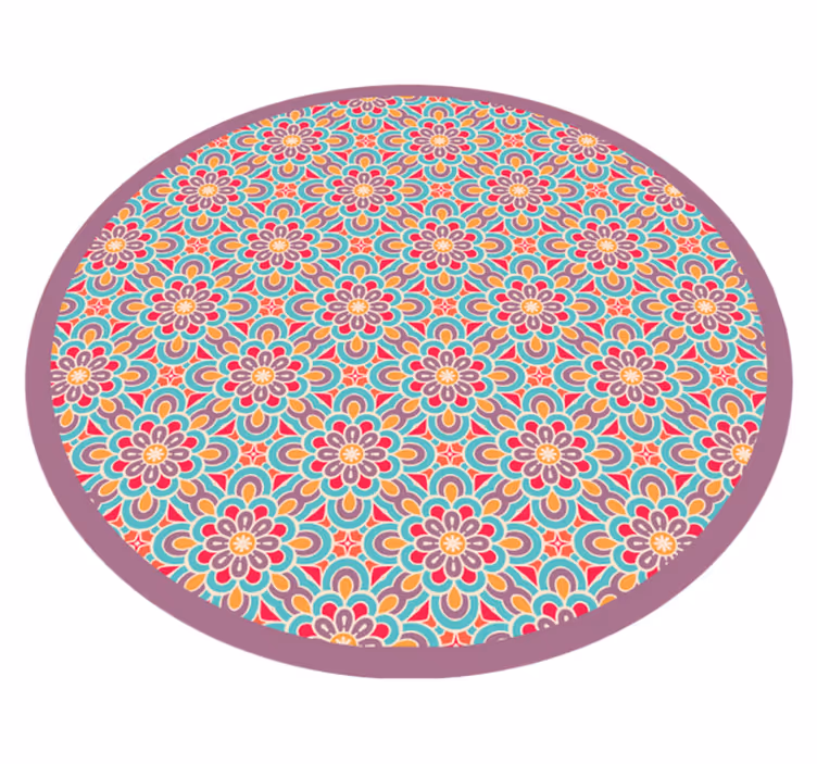 Alfombra vinílica mandala patrón de flores vibrantes - TenVinilo