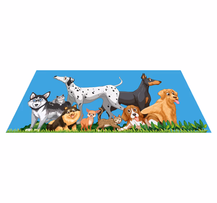 Alfombra vinílica infantil reunión de perros - TenVinilo