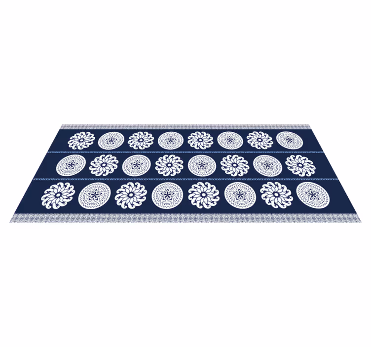 Alfombras vinilo mosaico mandala azul y blanco - TenVinilo