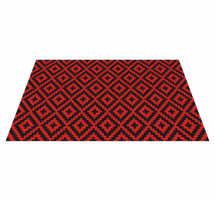 Alfombra vinílica comedor geometría con patrón rojo - TenVinilo