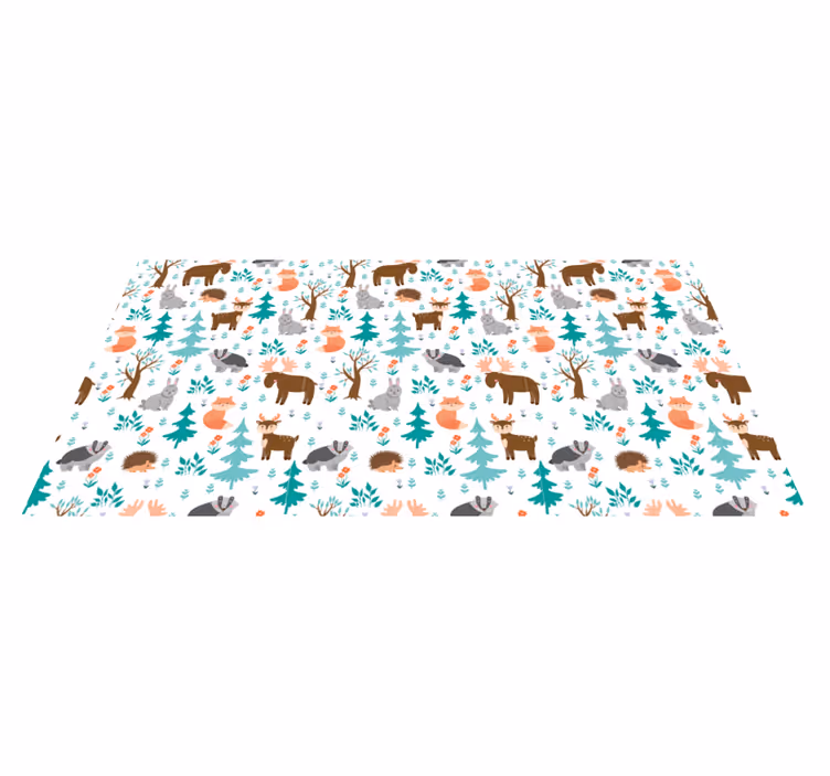 Alfombra vinílica bebé Animales del bosque jugando - TenVinilo