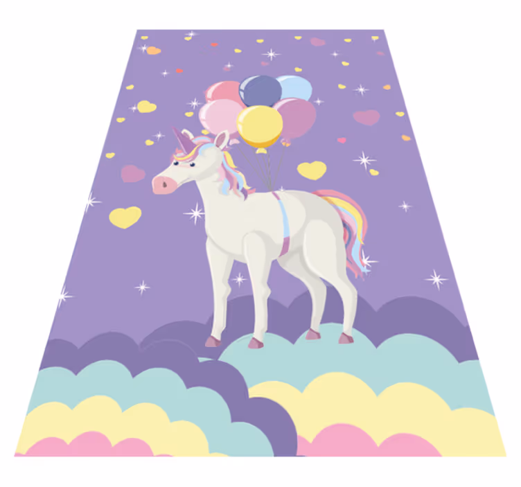 Alfombra vinílica infantil globos de unicornios morados - TenVinilo