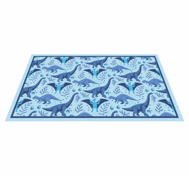 Alfombra vinílica infantil expedición del dinosaurio azul - TenVinilo
