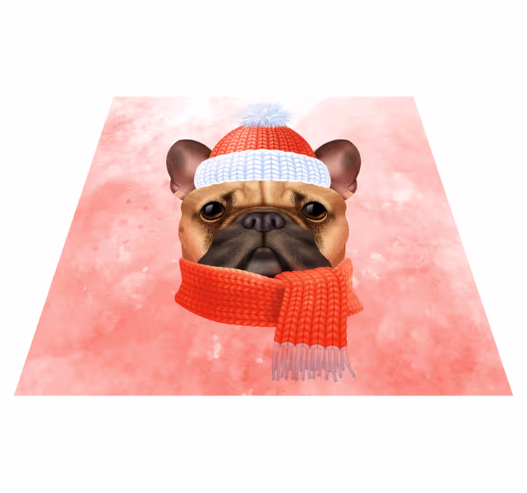 Alfombra vinílica animales bulldog francés de invierno - TenVinilo