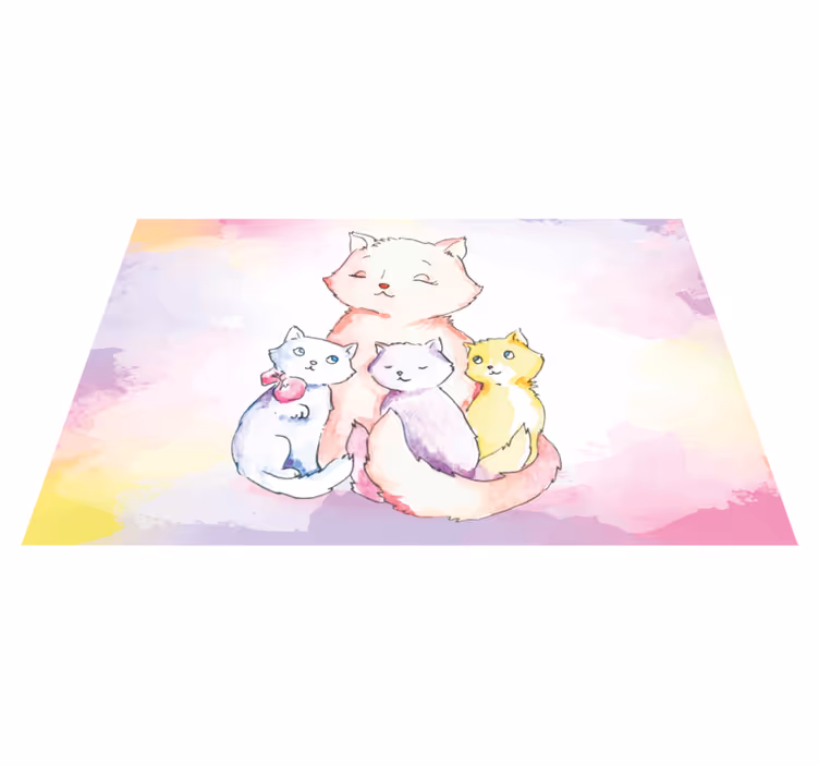Alfombra vinílica bebé linda familia de gatos - TenVinilo