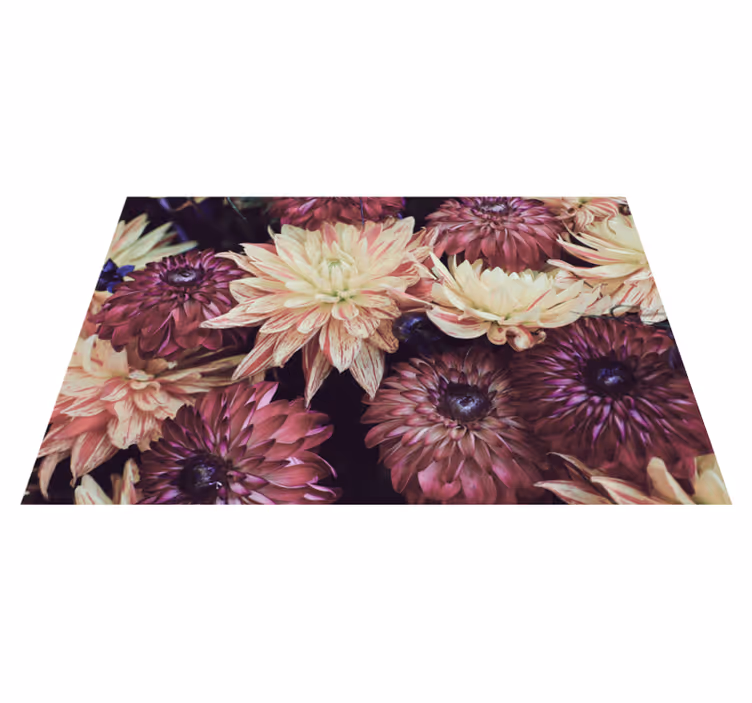 Alfombra vinílica flores Flores de dalias de diferentes colores. - TenVinilo