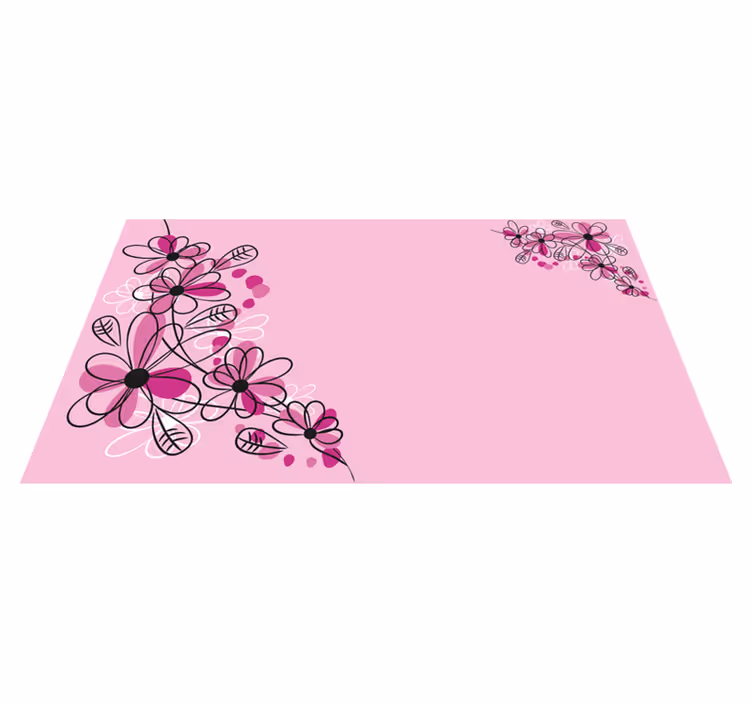 Alfombra vinílica flores Dibujado a mano rosa - TenVinilo