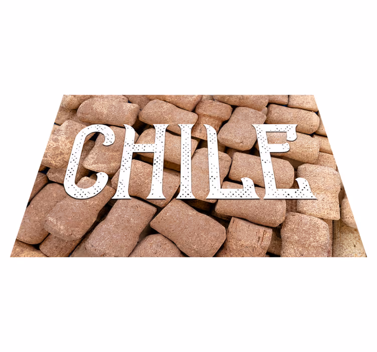 Alfombra vinílica con frase Corchos de vino de chile - TenVinilo