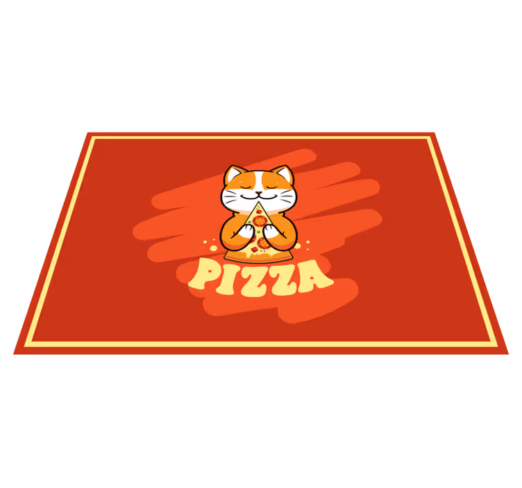 Alfombra vinílica cocina lindo gato con pizza - TenVinilo