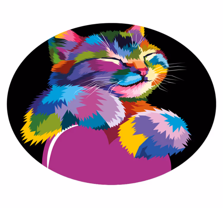 Alfombra vinilo redonda Cara colorida de un gato - TenVinilo