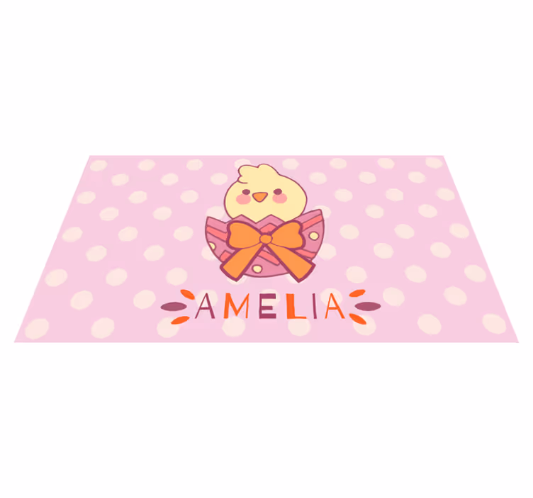 Alfombra vinílica bebé pollito rosa con nombre - TenVinilo
