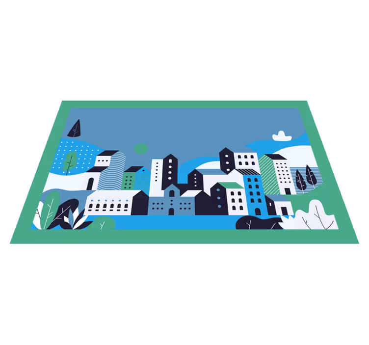 Alfombra vinílica infantil paisaje urbano azul - TenVinilo