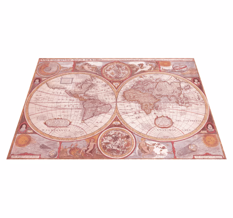 Alfombra vinílica mapamundi gráfico de globo vintage - TenVinilo