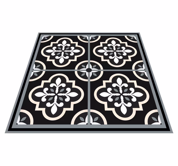 Alfombra vinílica hidráulica mosaico blanco y negro - TenVinilo