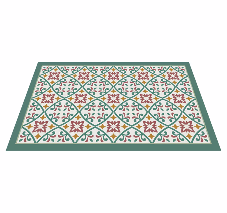 Alfombra vinílica para cocina floral roja y verde - TenVinilo