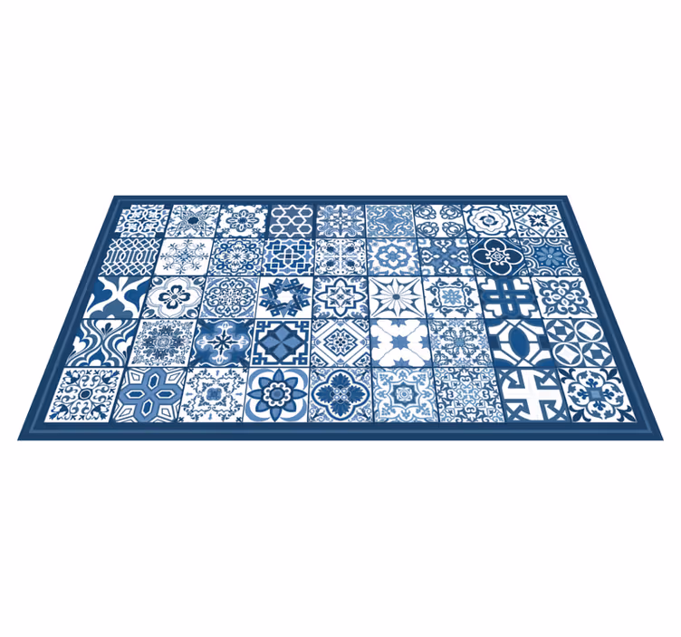 Alfombra vinílica hidráulica patrones azules clásicos - TenVinilo