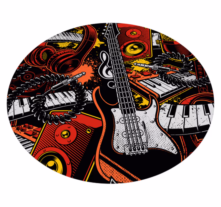 Alfombra vinilo redonda Patrón de instrumentos musicales de dibuj - TenVinilo