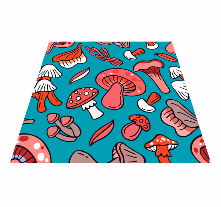 Alfombra vinílica naturaleza estampado animado de hongos - TenVinilo