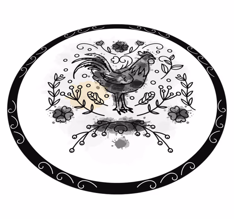 Alfombra vinílica animales boceto de gallo negro - TenVinilo