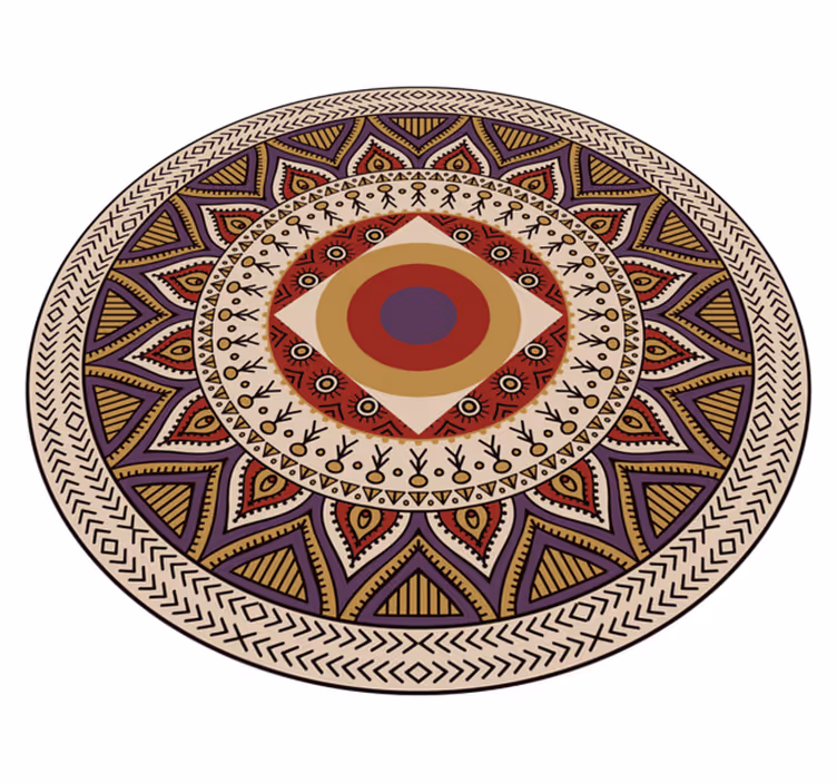 Alfombra vinílica mandala patrón circular vibrante - TenVinilo