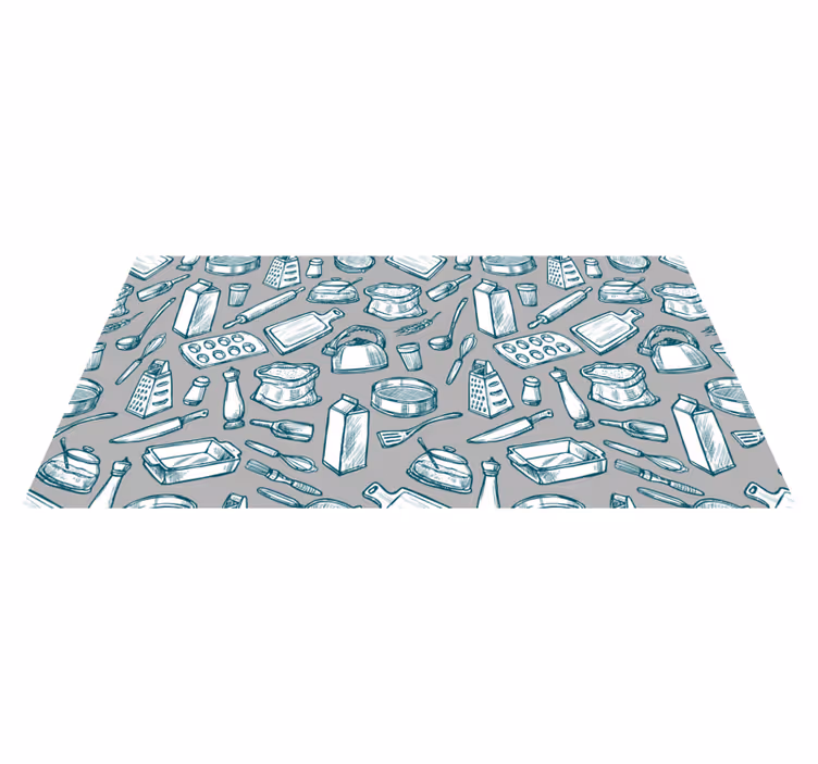 Alfombra de vinilo para cocina con diseño de utensilios - TenVinilo