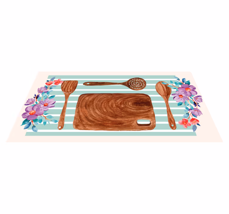 Alfombra de vinilo para cocina accesorios florales - TenVinilo