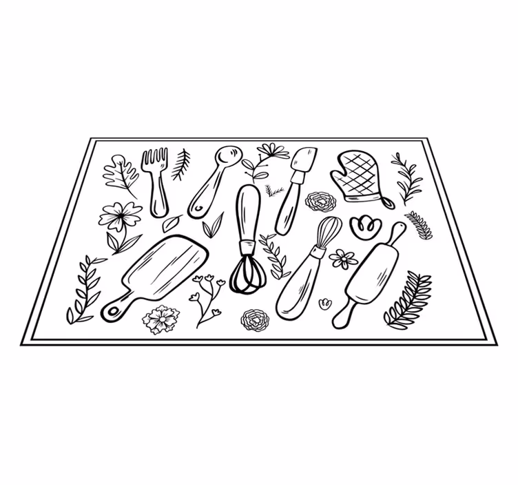 Alfombra de vinilo para cocina ilustración de utensilios - TenVinilo
