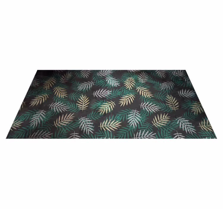 Alfombra exterior vinilo Hojas de palma negras, grises y doradas - TenVinilo