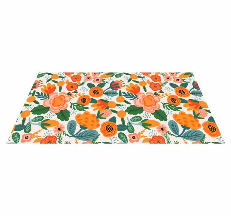 Alfombra vinílica flores Patrón de estilo popular rojo y naranja - TenVinilo