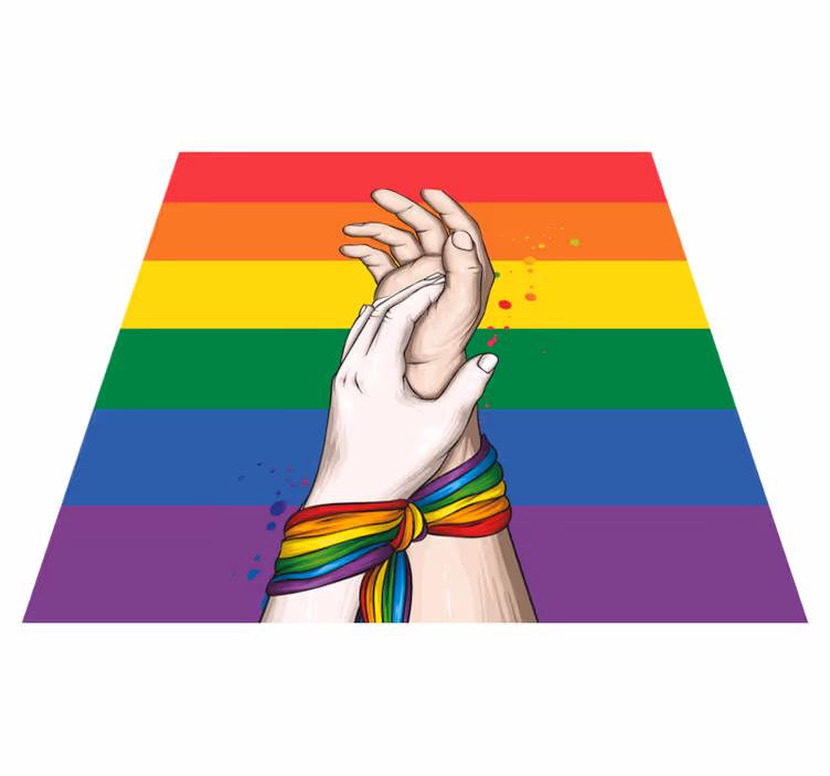 Alfombra vinílica salón Manos humanas y cinta arcoíris lgbt - TenVinilo