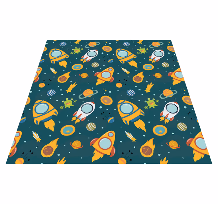 Alfombra vinílica de estrellas aventura espacial en cohete - TenVinilo
