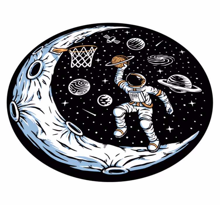 Alfombra vinílica dormitorio Astronauta jugando baloncesto - TenVinilo